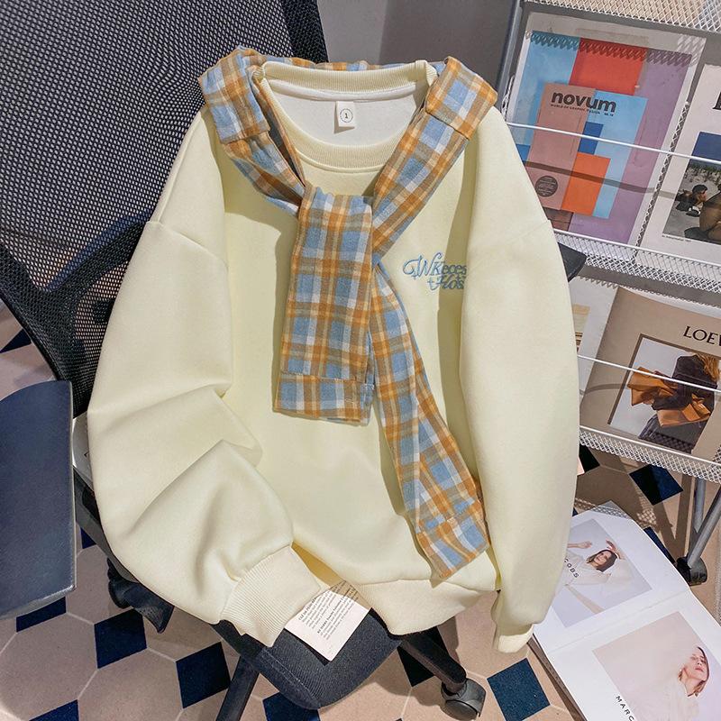 320g pure cotton Chinese cotton composite milk silk, Korean crew neck sweater women s thin autumn plaid shawl 1