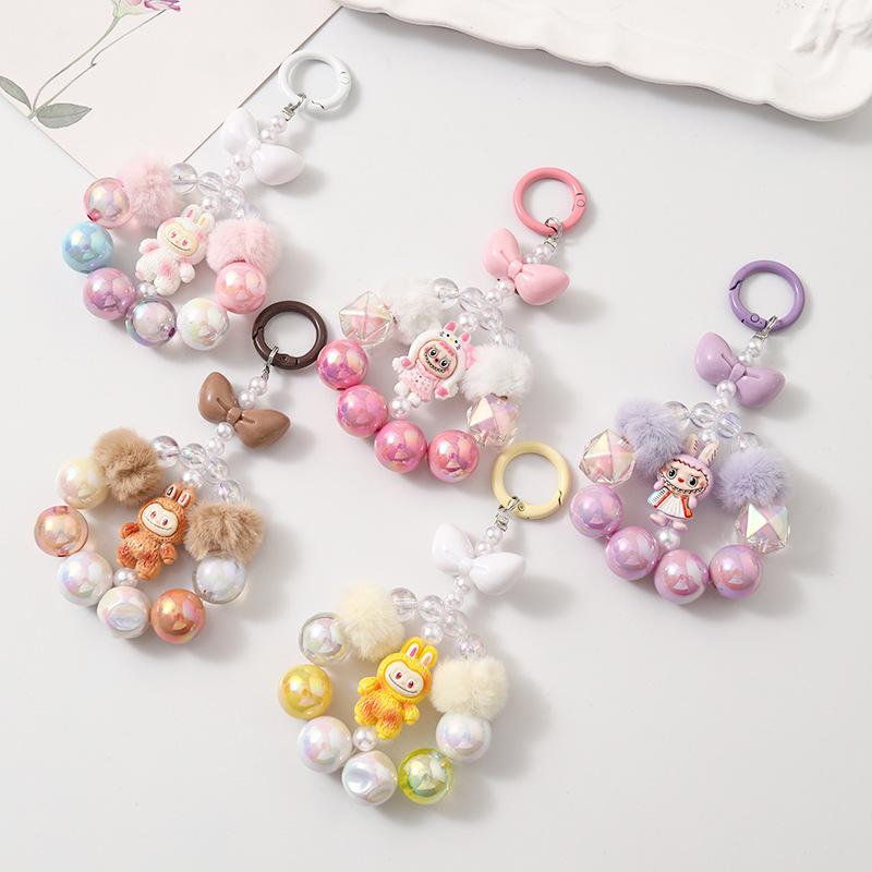 Cartoon Girl Heart Fun Handmade Beaded Acrylic Non Dropping Paint Phone Chain Grabber Doll Keychain Bag Hanging Decoration
