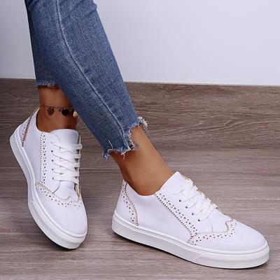 Sneakers da donna Comode Scarpe casual in pelle per donna Punta rotonda Scarpe da passeggio con plateau firmate Scarpe da donna stringate