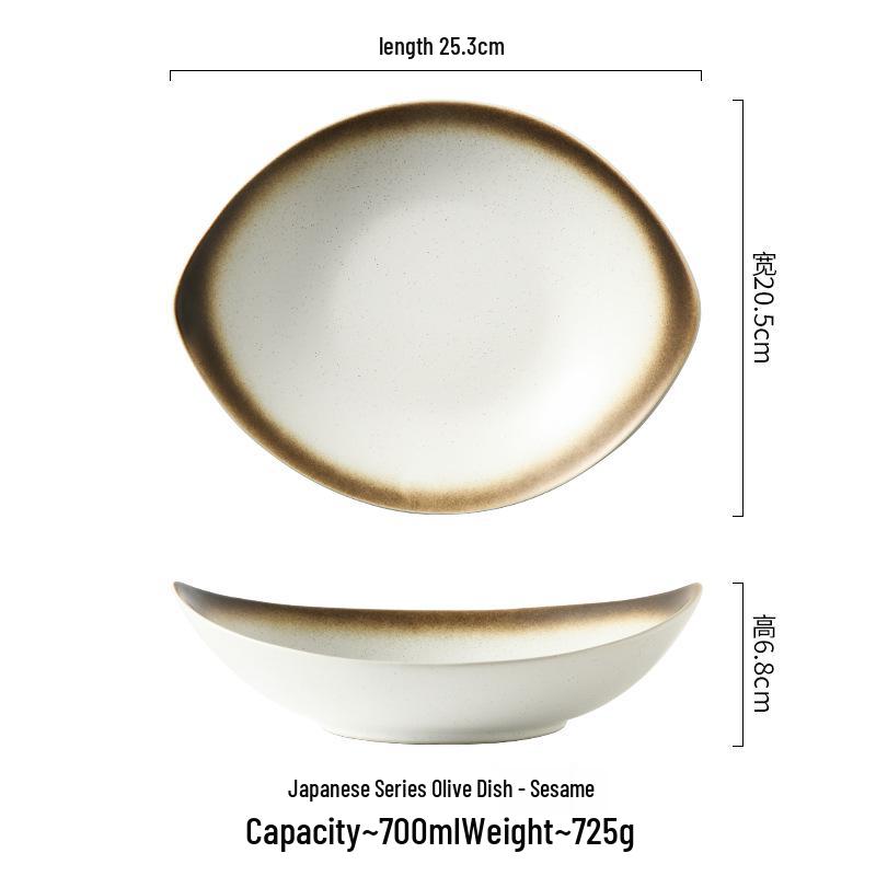 Japanese Olive Stone Pattern Ceramic Plate for Pasta and Pizza