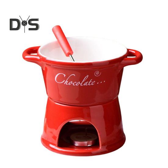 

Набор кружек для шоколадного фондю, керамическая кружка для плавления шоколада с вилкой, свеча для свечей, горшочек для фондю для шоколадного сыра, масла B красный