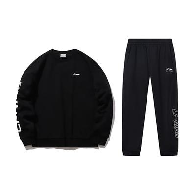 Li Ning Letter Print Fashion Trendy Fleece Warm Comfortable Versatile Crew Neck Pullover Long Sleeve Sweatshirt Casual Sports Suit AWDTE67-2-YYK81-1