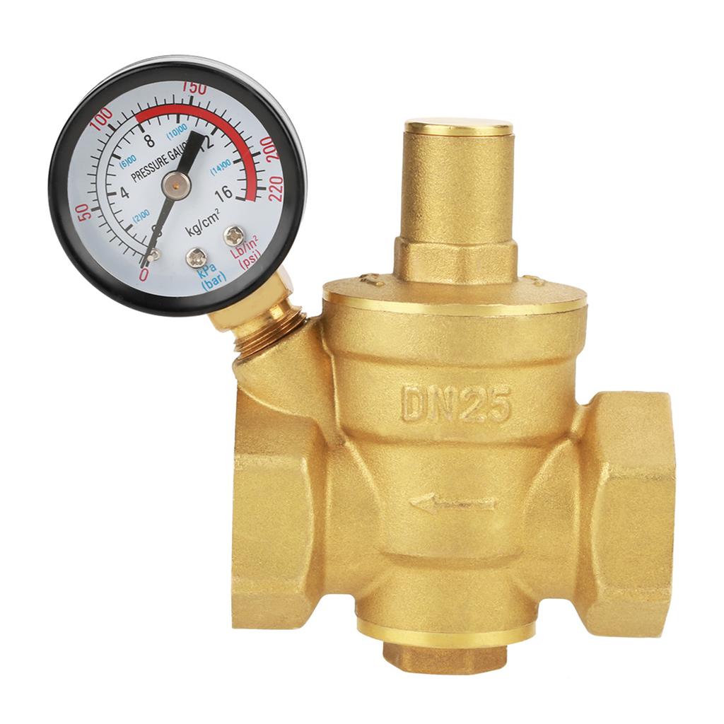 DN25 Brass Adjustable Water Pressure Reducing Regulator Reducer  Gauge Meter