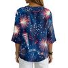 Women's Casual V-Neck Button Three-Quarter Sleeve Fourth of Print Pullover T-Shirt
