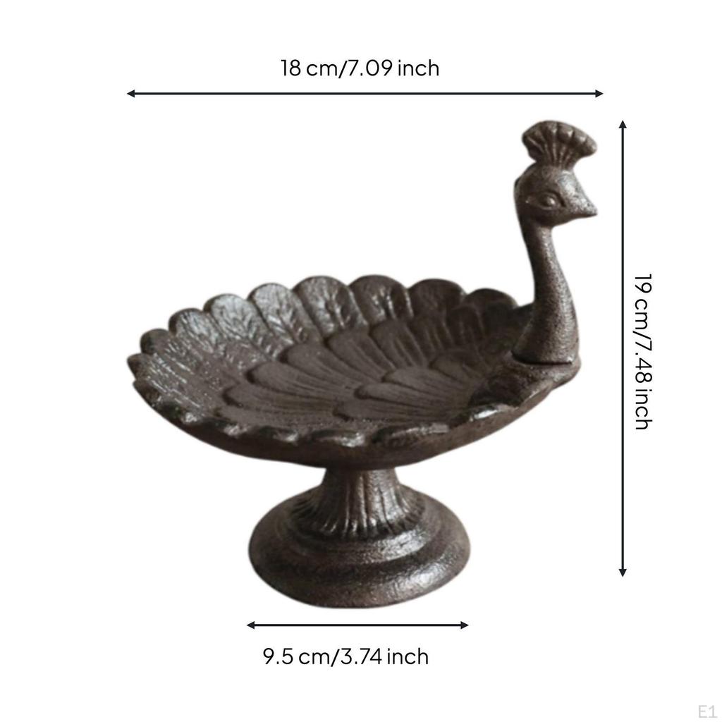 Bird Feeder with Peacock Cast Metal Avian Bath Pedestal Garden Ornament for Gardeners, Patio,