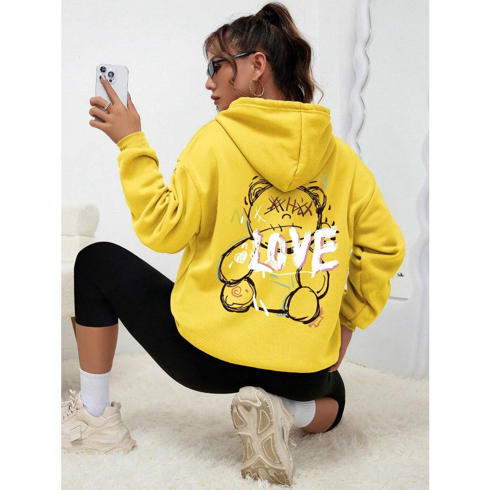 Graffiti Line Bär Einfacher Druck Damen Kapuzenpullover Harajuku S-Xxl Sweatshirt Mode Lässig Street Kapuze Herbst Warm Streetwear Frauen