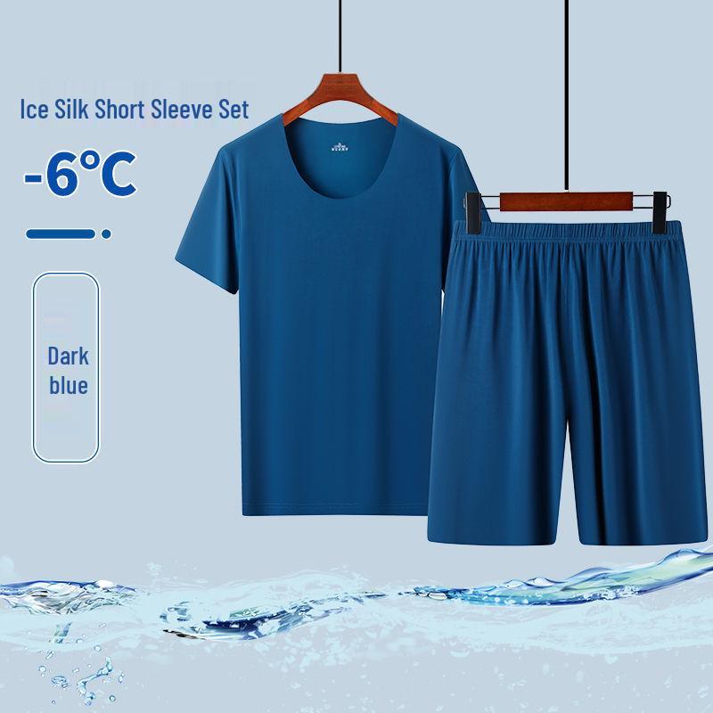 Ice Silk Short Sleeve Summer Pajama Set - Seamless Round Neck, Lightweight Home Sportswear