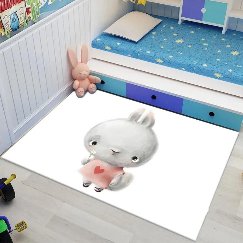 Bunny Carpet For Easter Living Room Decor Lovely Cartoon Rabbit Print Crawling Mat Doormat Area Rug Bedroom Bathroom Floor Mats