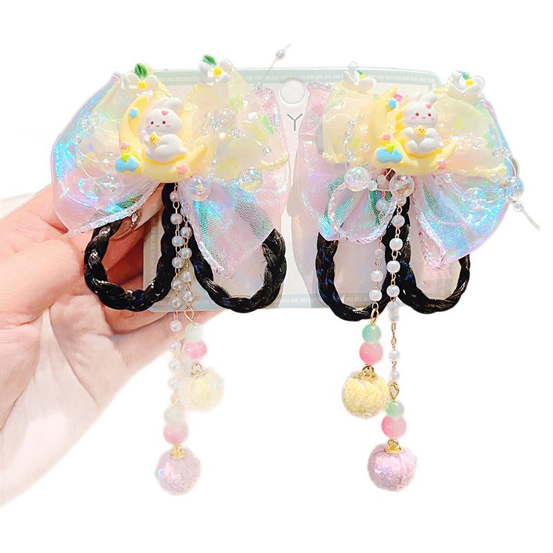 Jade Rabbit Bowknot Light-Up Hair Clip with Tassel for Girls - Hanfu Style