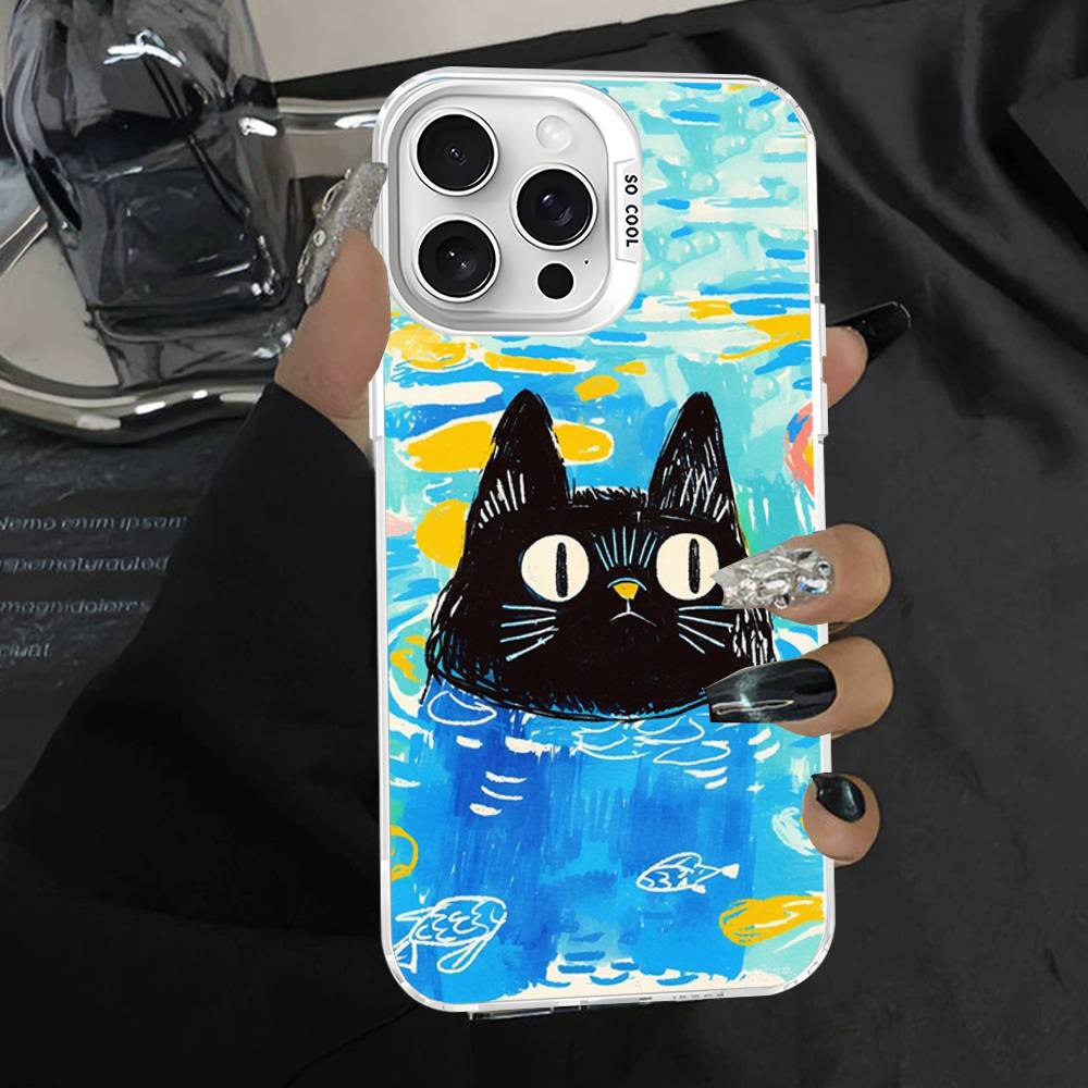 

A Cute Comic Cat Phone Cases For IPhone 17 16 15 14 13 12 11 Plus Pro Max Pro Color Matte Cover iPhone 16
