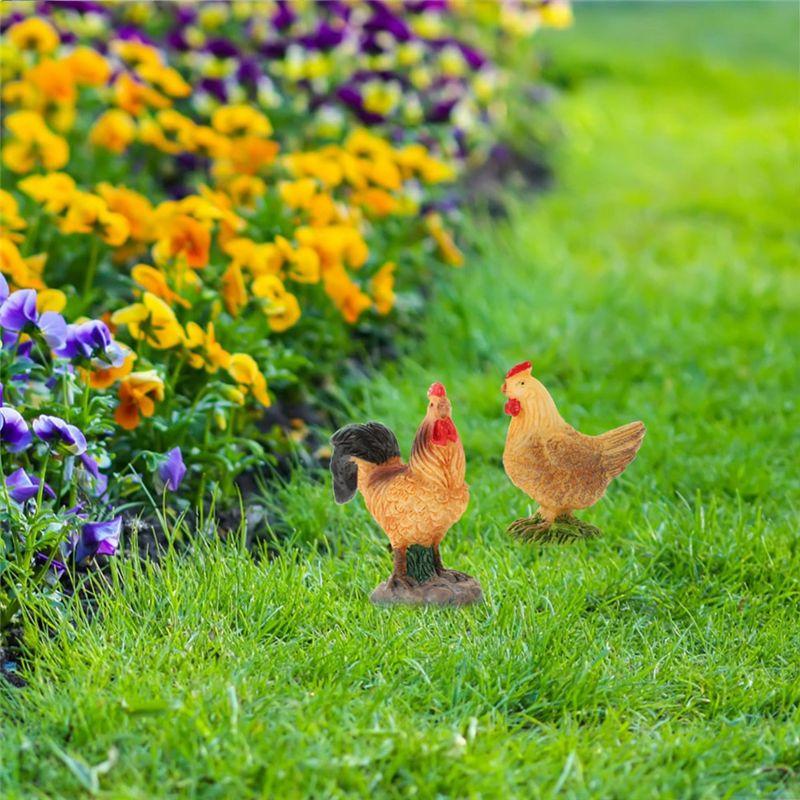 AEE4-2Pcs Emulation Chicken Model Chicken Statue Home Decor Model Lawn Decor Farm Decor Chicken Figurine Animal