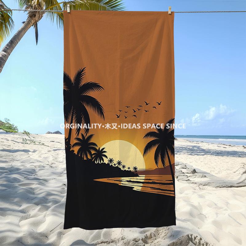Sunset Palm Beach Vacation Towel Patterned Sunscreen And Windproof Suitable For Swimming Pool Camping Travel Blanket