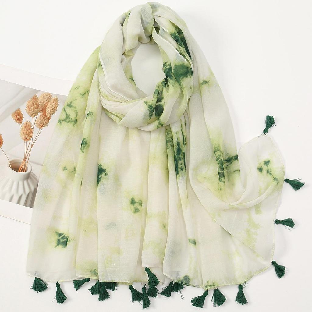Retro Mori Girl Japanischer Literarischer Baumwolle Leinen Quasten Schal - Vielseitiger Sonnenschutzschal mit Druck Patchwork