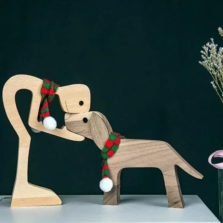 Cute Family Puppy Wood Dog Craft Ornament Figurine Natural Gift for Home Decoration Accessories Handmade Sculptures Decor