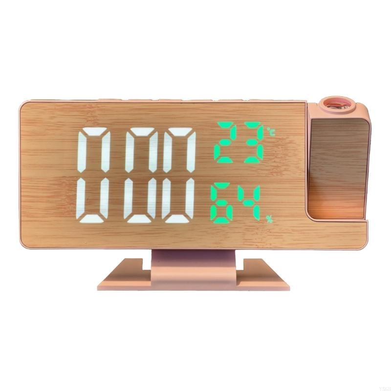 

Модные Светодиодные Прикроватные Часы-Будильник с Деревянным Узором, с Проекцией Времени, Отображением Температуры и Влажности, Регулировкой Яркости Y5GB розовый