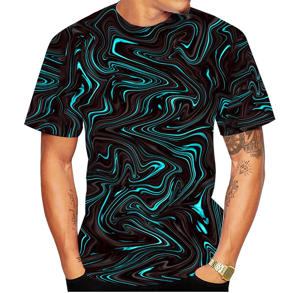 Summer Round Neck 3D Swirl Print Top Fashionable Casual Short Sleeved Men's T-shirts
