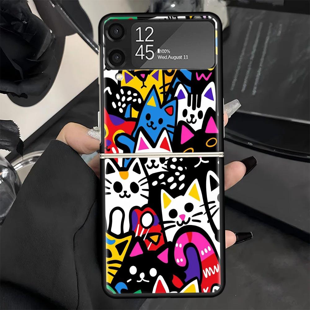 Graffiti Fashion Cool Phone Case for Samsung Galaxy Z Flip 7 6 5 4 3 5G Black Cover ZFlip7 ZFlip6 ZFlip5 ZFlip4 ZFlip3 Fundas Ga