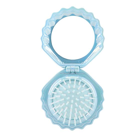 2-In-1 Mini Air Cushion Brush with Makeup Mirror Portable Shell Shape Travel Hair Comb Women Girls Folding Round Mirror Scalp