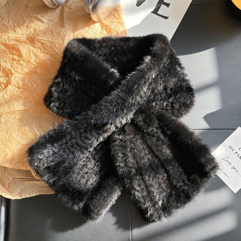 Winter Warm Real Mink Fur Scarf Simple Double-Sided Woven Fur Neck Warmer Fashion Fur Neckerchief Women s Winter Neck Warmer 90cmx12cm чёрный