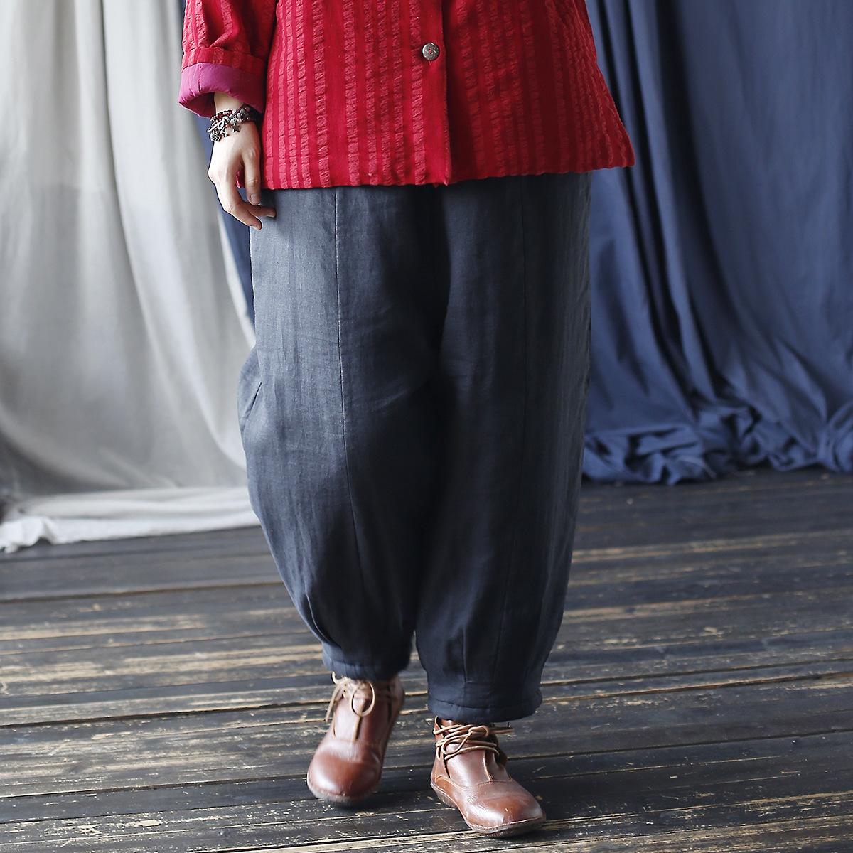 

Johnature женские зимние свободные винтажные однотонные шаровары модные повседневные ретро-брюки в китайском стиле One Size чёрный