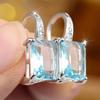 Charm Elegant Female Rectangle Big Blue Stone Hoop Earrings Trendy Fashion Silver Color Wedding Jewelry For Women