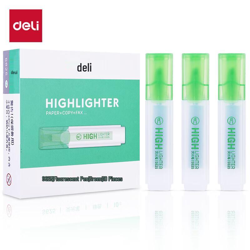 Deli S625 Large Capacity Green Highlighter Pen (10-Pack)