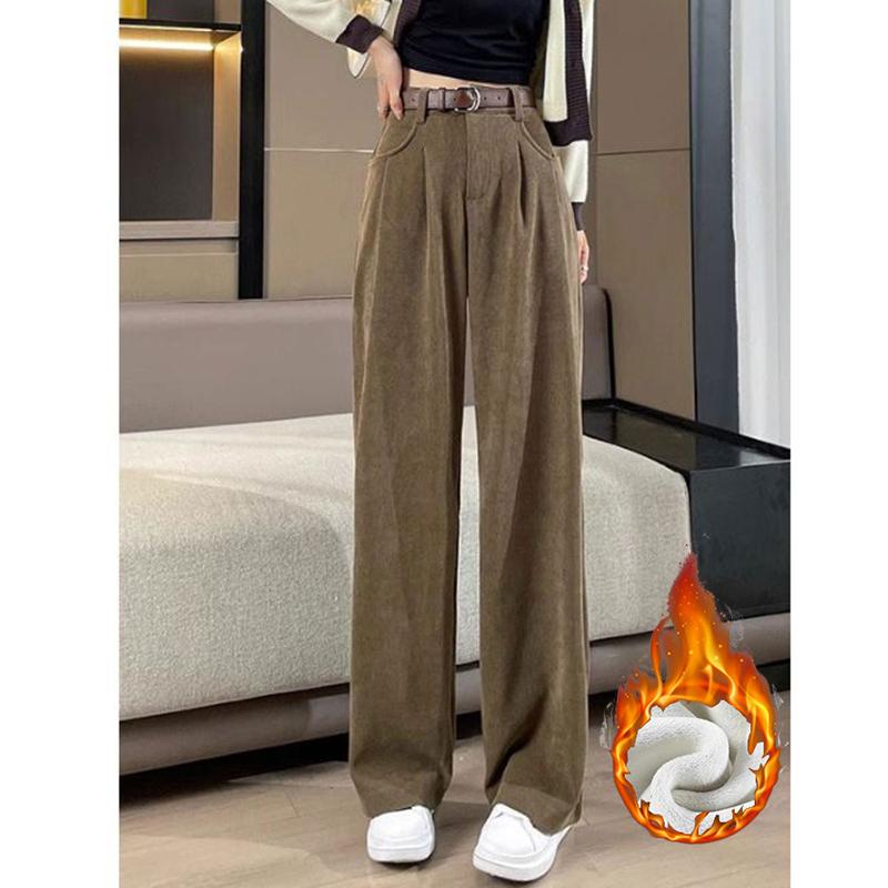 Autumn Winter Lady Snow Warm Pants Classic Fleece High Waist Trousers Women Straight Leg Plush Thermal Casual Pants