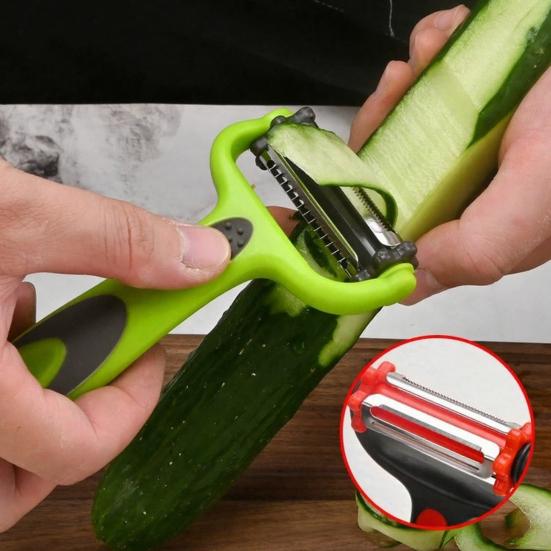 3-in-1 Peeler with Double-Knife Design Shredding Scraping Ergonomic Anti-Slip Handle Lightweight Portable Fruit Vegetable Peeler Kitchen Tool
