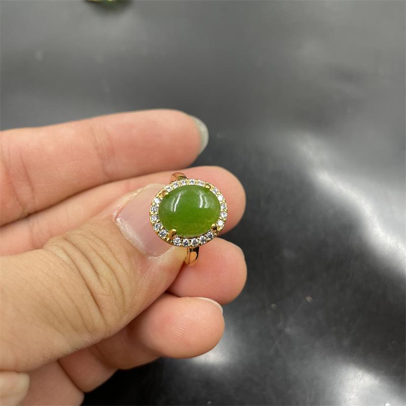Women's Spinach Green Jade Ring with Vacuum Electroplating