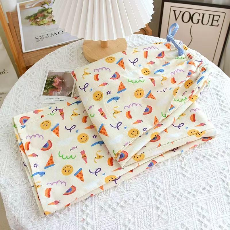 Soft Brushed Cotton Cartoon Print Sleepwear Pants, Loose Fit, Plus Size, Outdoor-Friendly.