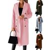 Women Thermal Woolen Overcoat Mid Length Double Breasted Turn Down Collar Solid Color Long Sleeved Jacket for Commuting Dating Spring Fall and Winter