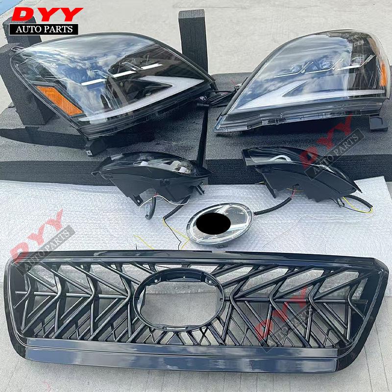 TRD Grille Kit: Compatible with 2003-2009 Lexus GX470, Featuring a Black Grille, Fog Lights, and Headlights.