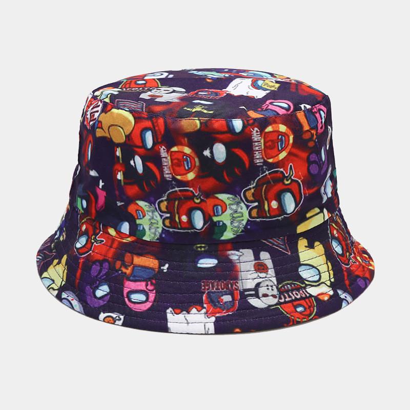Cartoon Anime Fishman Flat Top Bucket Hat With Breathable Cotton For Spring Summer Casual Wear