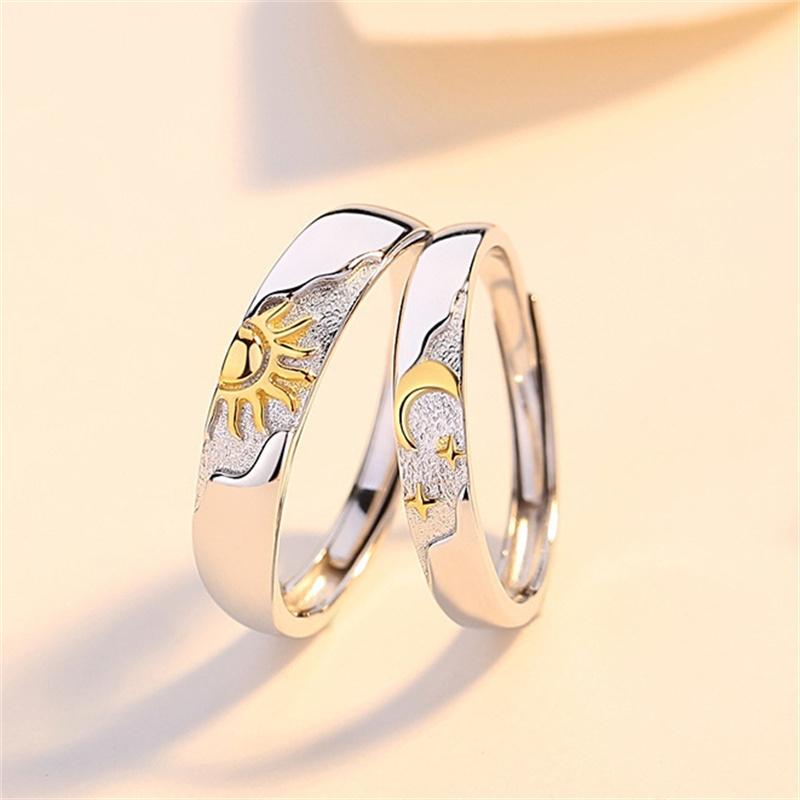 Trendy 925 Silver Ring For Men Women Jewelry Fashion Moon Sun Design Couple Ring Adjustable For Lover Wedding Accessories