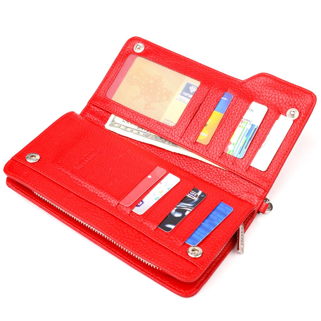 Capacious Women's Wallet Clutch Made of Genuine Leather CANPELLINI Wallet 21535 Red