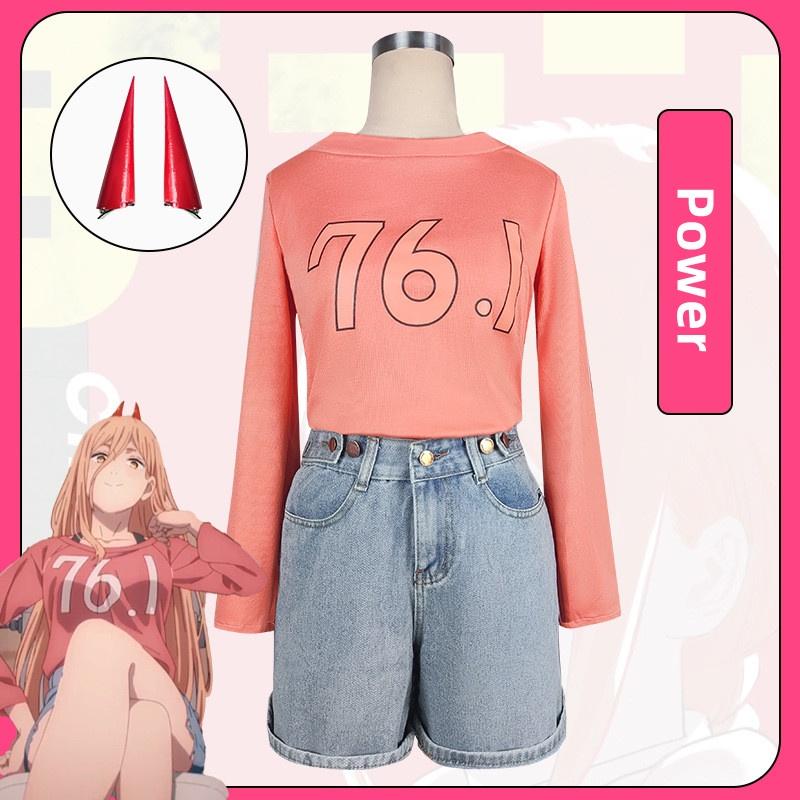Chainsaw Man Power T-shirt Jeans Cosplay Hair Ornament Teeth Set