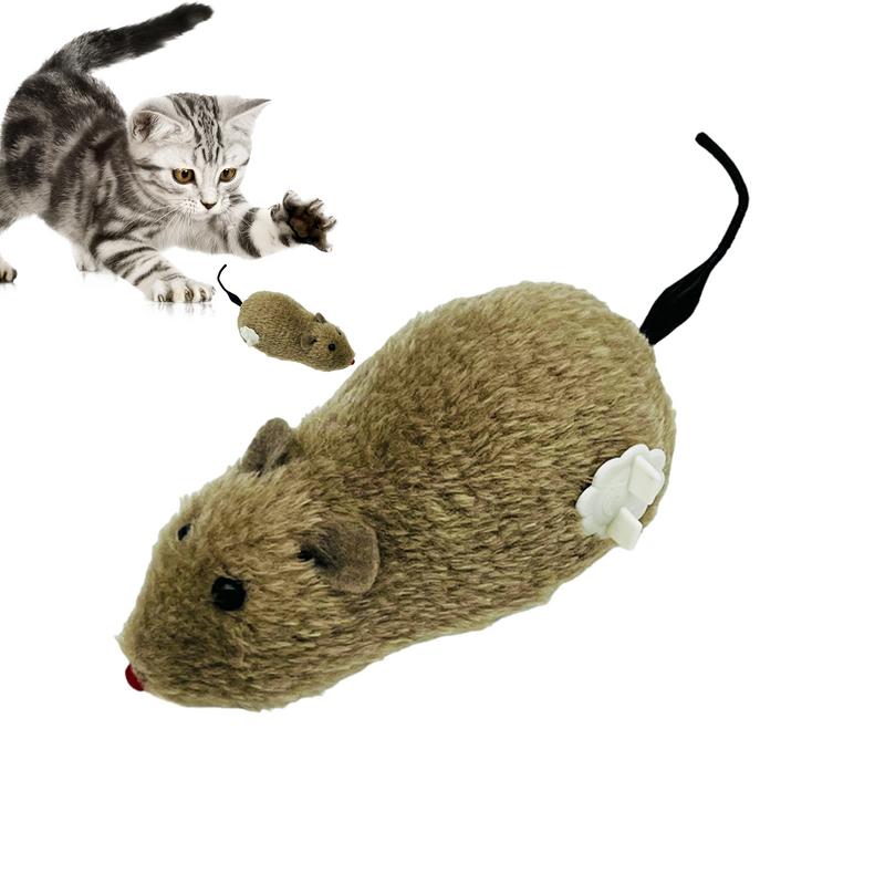 Cat Mice Toys Wind up Indoor Cat Plush Mouse Hunting Toy Plush Mice Pet Toys Clockwork Mouse Running Toy Realistic Mouse