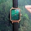 JW Mode-influencer Malachiet Textuur Leerband Quartz Horloge met Groot Wijzerplaat