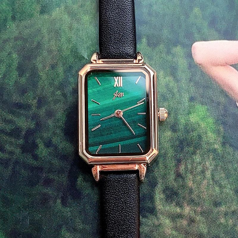 JW Mode-influencer Malachiet Textuur Leerband Quartz Horloge met Groot Wijzerplaat