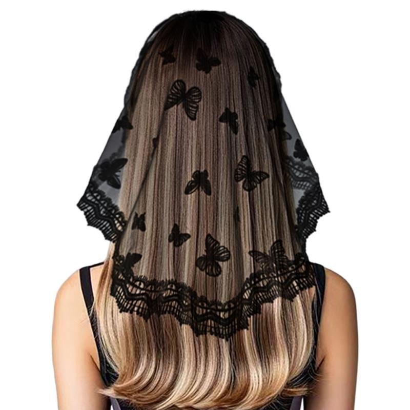 Dámský mantilový šál Svatba Kostel Krajkový lem Šátek Měkký Květinový šátek Závoj Svatební pokrývka hlavy Mantila