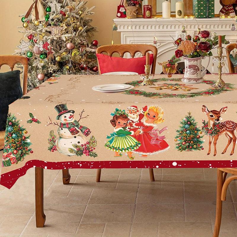 Vintage Christmas Tablecloth Snowman Elk Table Cover Christmas Decorations for Home 2026 Xmas Gifts Navidad Noel New Year 2026