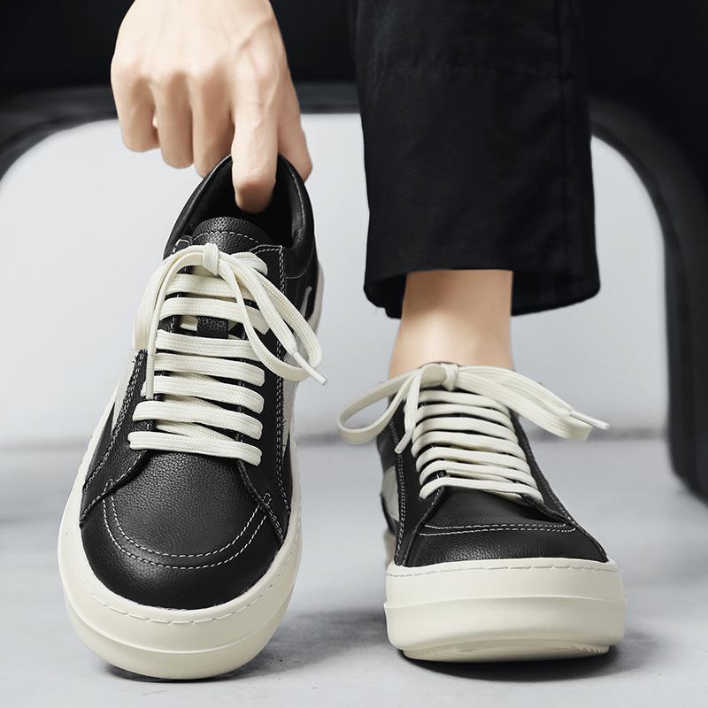 Fashion Genuine leather men's board shoes Trendy and versatile style Outdoor leisure party Daily office sports youth Classic Black shoes