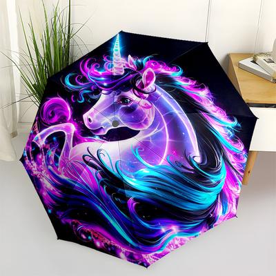 Einhorn, Fantasy-Thema, Automatisches Öffnen und Schließen, Kompakter Reiseschirm, Leicht und Tragbar, Geeignet für Strand und Pendeln