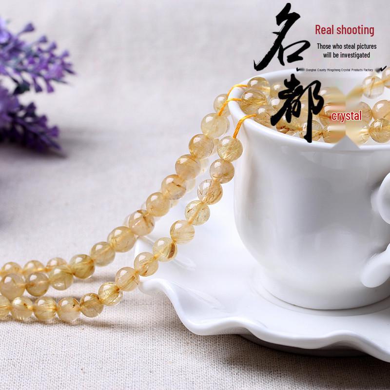 Golden Rutilated Quartz Crystal Beads for DIY Jewelry Accessories