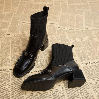 Boots Women's Spring and Autumn 2025 New Medium Heel Skinny Martin Boots Single Boots Women's Shoes High Heel Socks Boots Short Boots