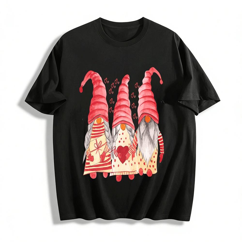 Valentine s Day Gnome Print Family Matching Tops Warm Holiday Wear Pure cotton T-shirt XXS