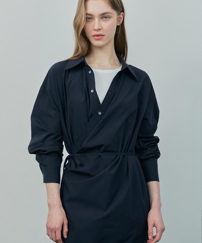 IHR Wrap Shirt Dress / Dark Navy