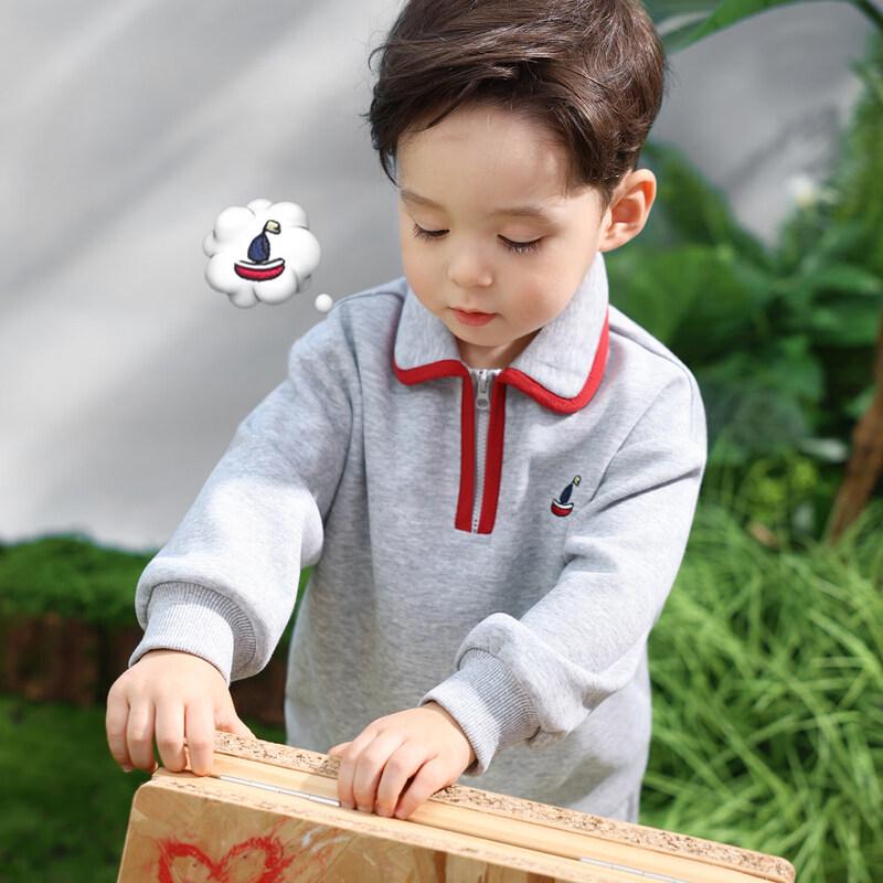 LUSON Baby Boy Polo Collar Sweatshirt Set 110