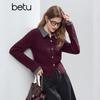 Betu Women's 2025 Winter Plaid Patchwork Turn-Down Collar Fake Two-Piece Sweater