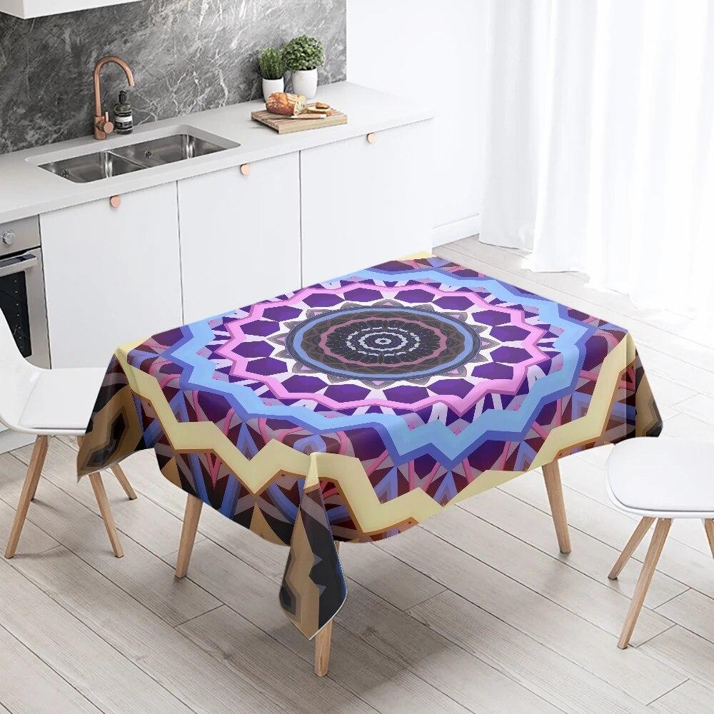 Psychedelische geometrische Mandala-Tischdecke, Hochzeitsdekoration, Restauranttisch, wasserdicht, rechteckig